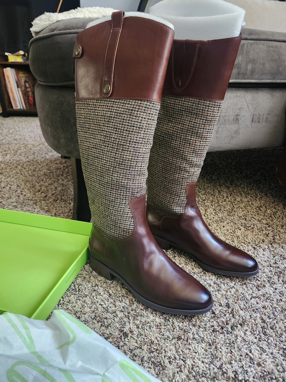 Sam Edelman Brown Leather & Tweed Over-the-Knee Boots NWT